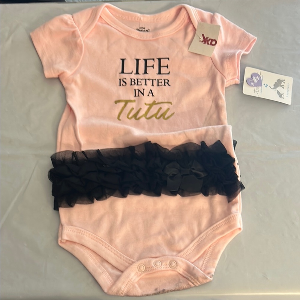 Little Treasures Pink Diaper One Piece with Black Ruffle